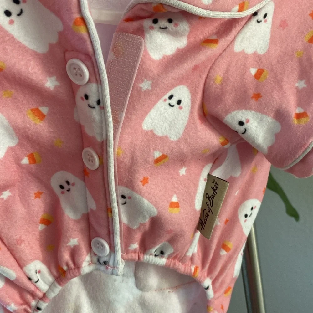 House of Barker | Pink Halloween Ghost, Candy Corn & Stars Dog Pajamas – Medium